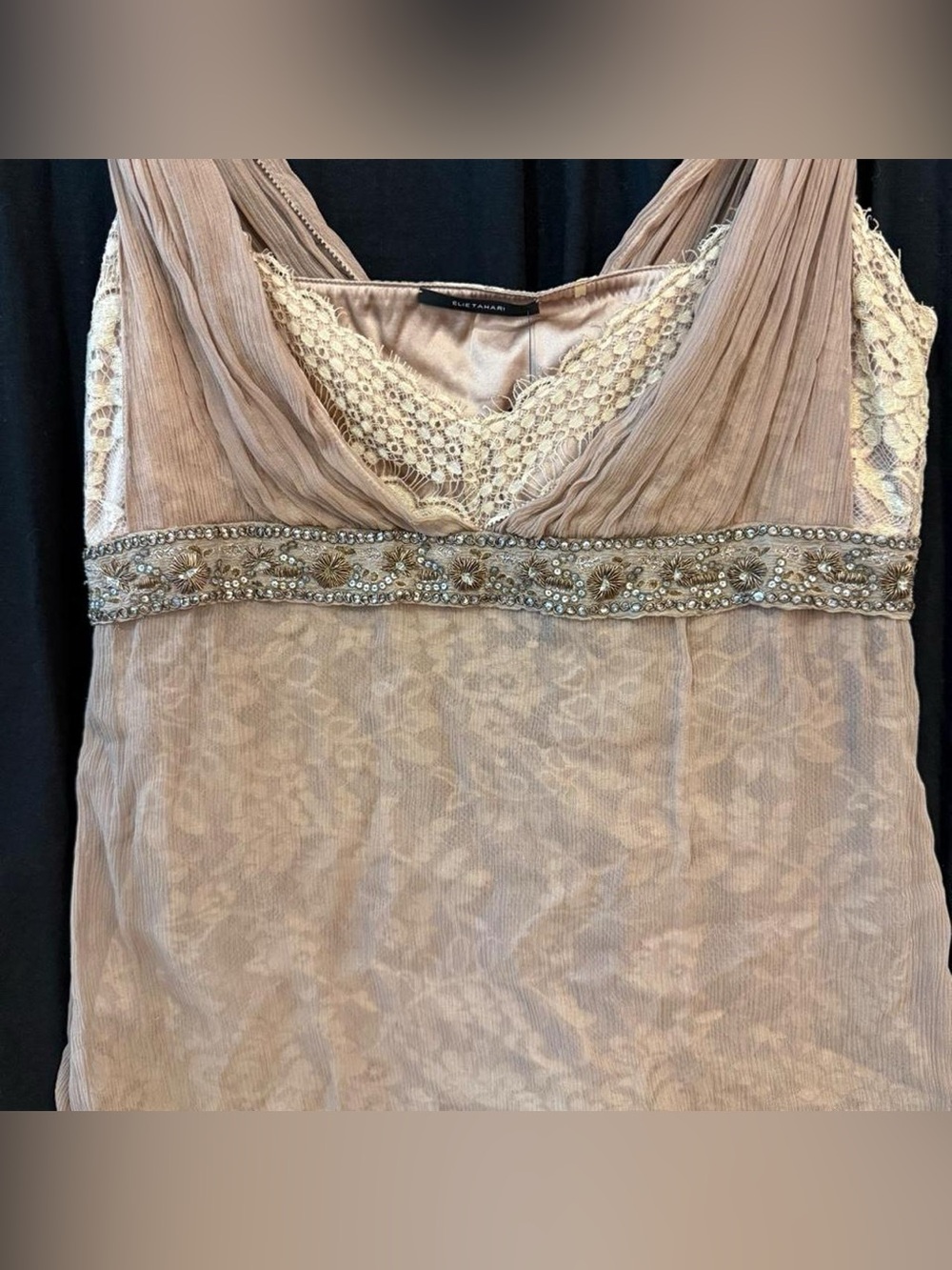 NWT Elie Tahari Vintage Silk Lace-Trim Embellished Blouse - Picture 1 of 7